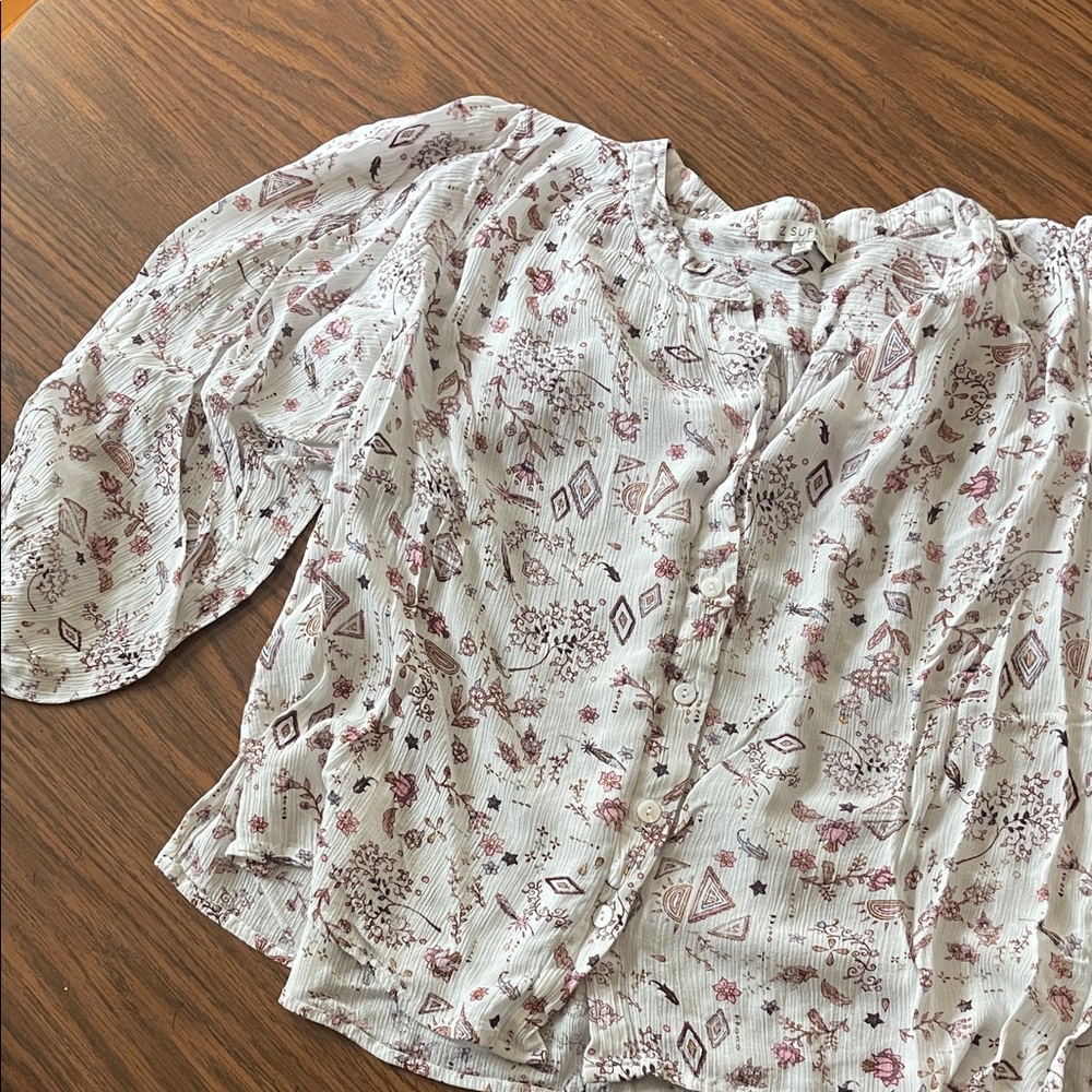 Z Supply White and Pink Floral Blouse